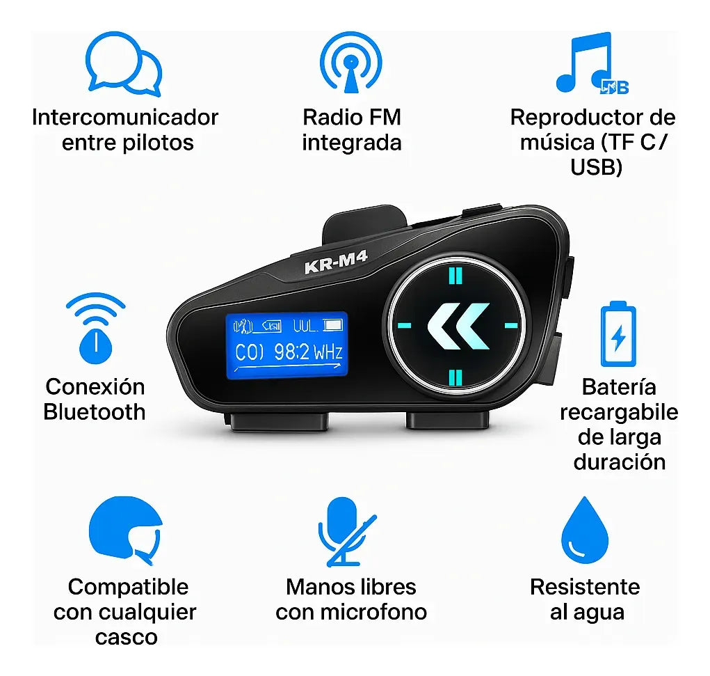 1 INTERCOMUNICADOR M4 con pantalla y asistente de voz- Escucha música, contesta llamadas, habla con tu copiloto y todo con la mejor calidad- ¡AHORA CON 50% DE DESCUENTO!