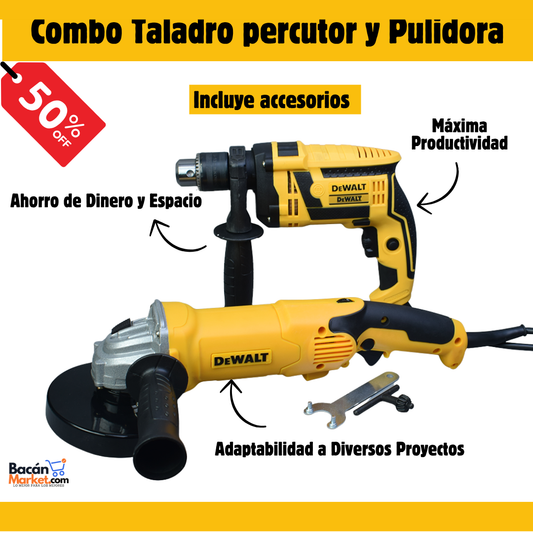 Combo Profesional: Taladro percutor 750W y Pulidora 3000W- El Kit que todo hombre necesita con el 50% de descuento