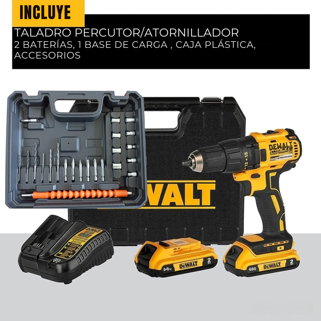 Taladro Percutor inalámbrico DEVVALT 68V - El taladro profesional que perfora TODO + 2 baterías + accesorios 🔥50% de descuento.